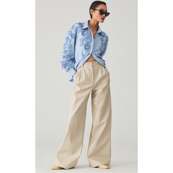 Anthropologie Pants - HUTCH | $180 Anthropologie Faux Leather Wide-Leg Pants in Pearl, Size 6